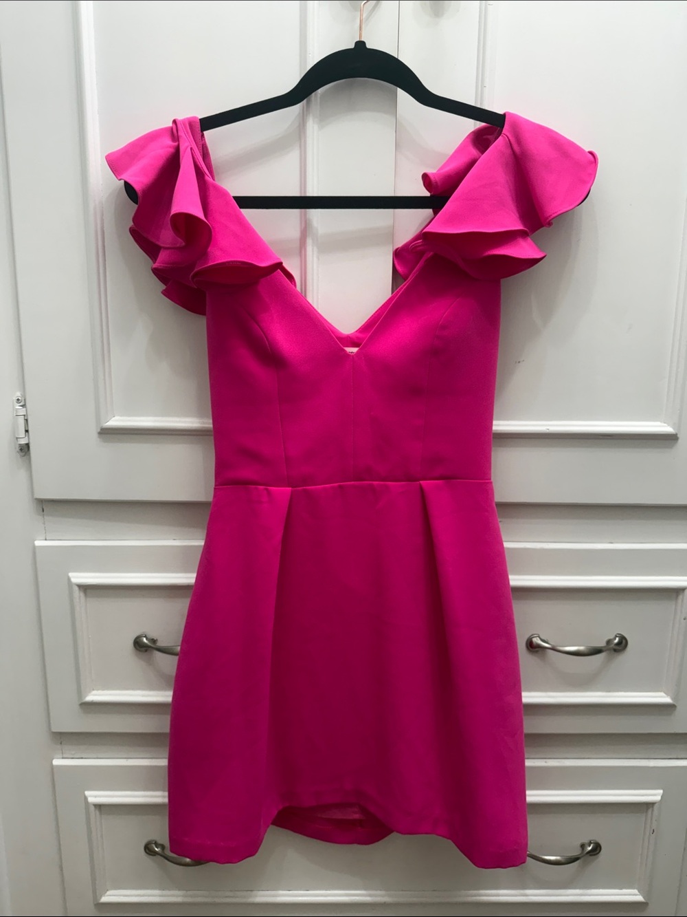 Amanda Uprichard Hot Pink Ruffle Sleeve Mini Dress